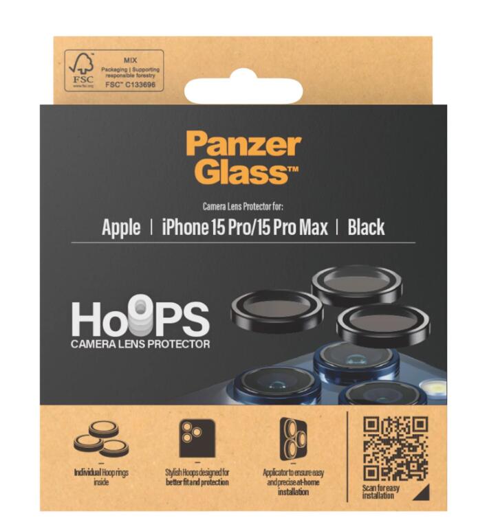 PanzerGlass™ Hoops Kameraschutz für das Apple iPhone 15 Pro & iPhone 15 Pro Max - Schwarz PanzerGlass™ Hoops Kameraschutz für das Apple iPhone 15 Pro & iPhone 15 Pro Max - Schwarz